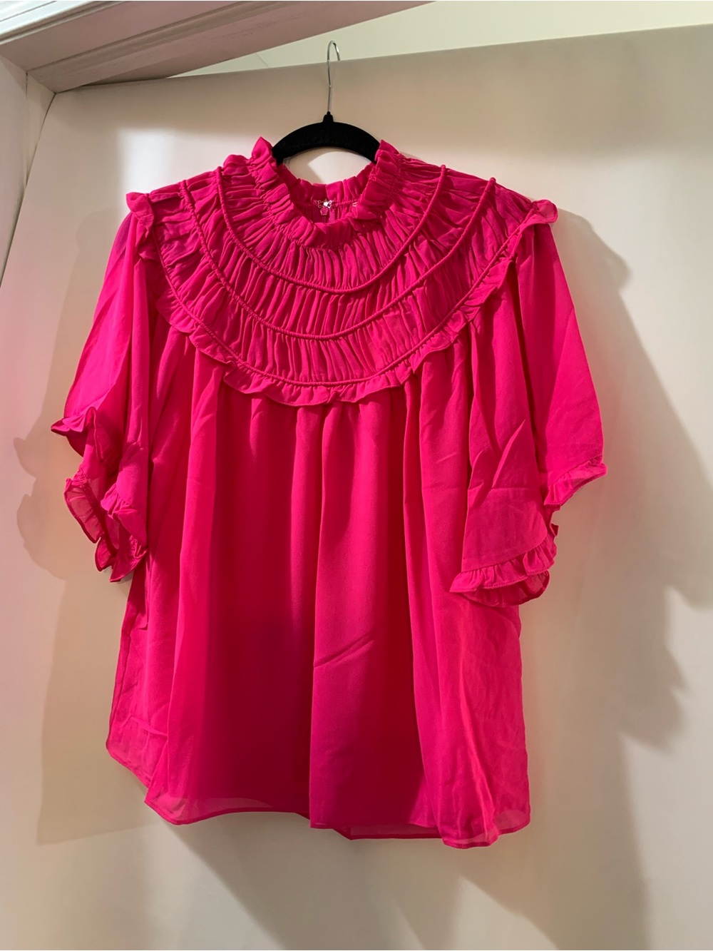 entro Hot Pink Ruffle Yoke Blouse